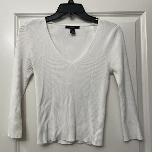 White Ribbed Fitted Sweater